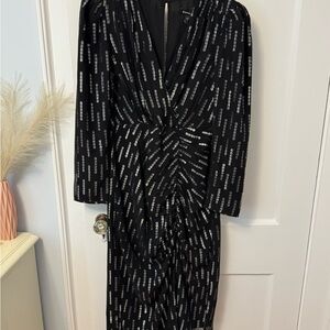 Express Black and White Patterned Long Sleeve Dress